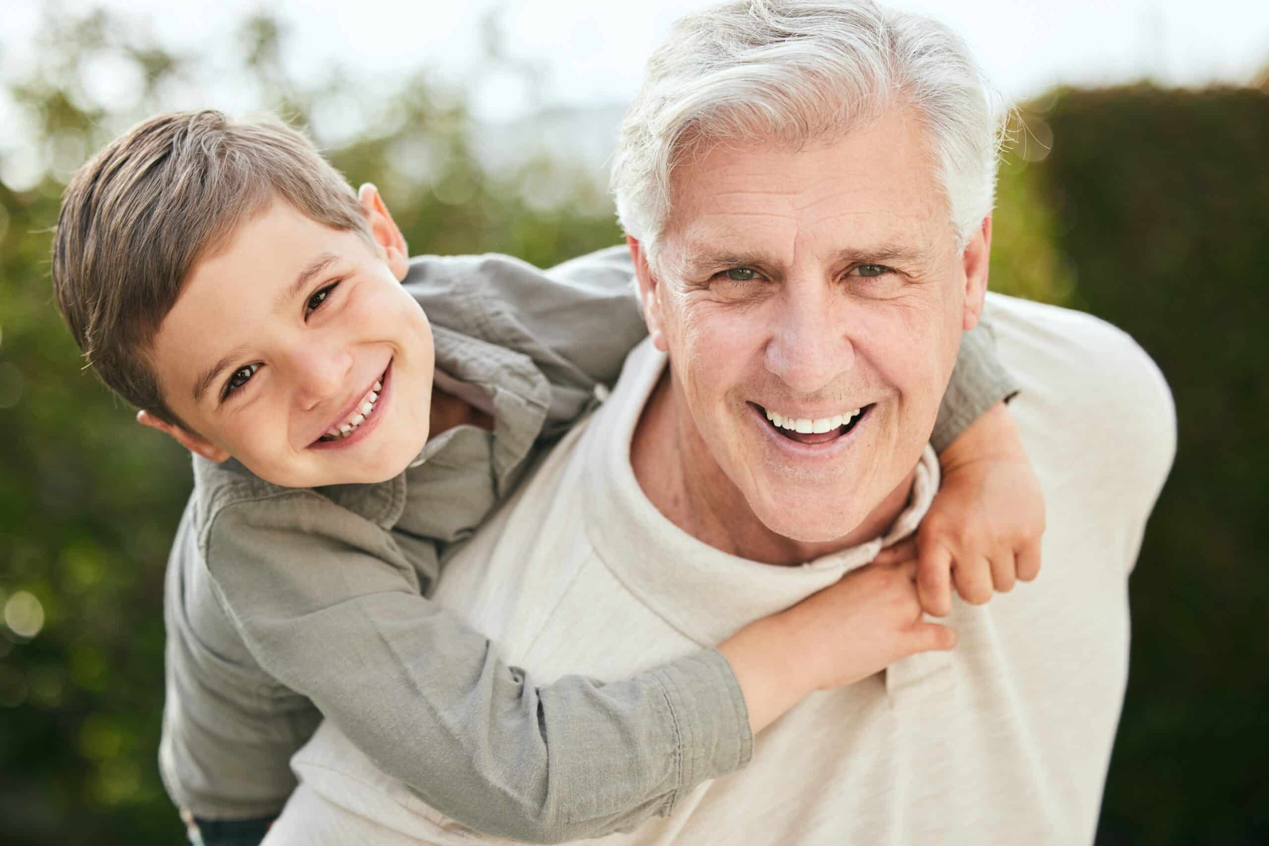 Piggyback,,Portrait,Or,Love,With,Grandpa,And,Boy,Child,Outdoor